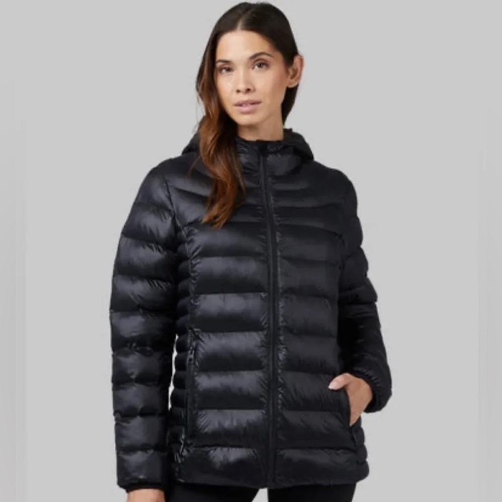 32 Degrees Heat Black Shiny Poly Filled Hooded Coat NWT L